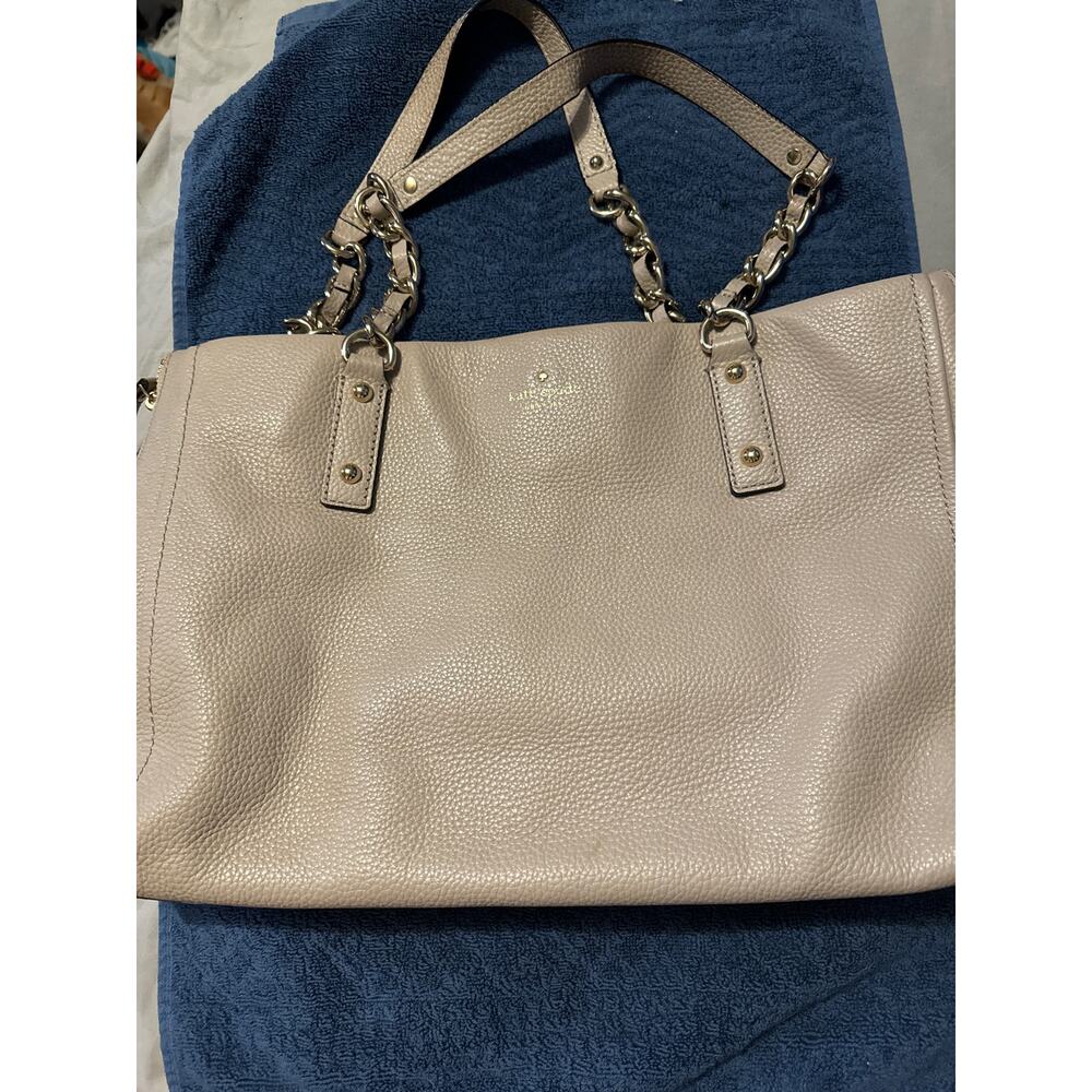 Kate Spade Tan Pebbled‎ Soft Leather Tote Handbag Shoulder Purse Chain Links